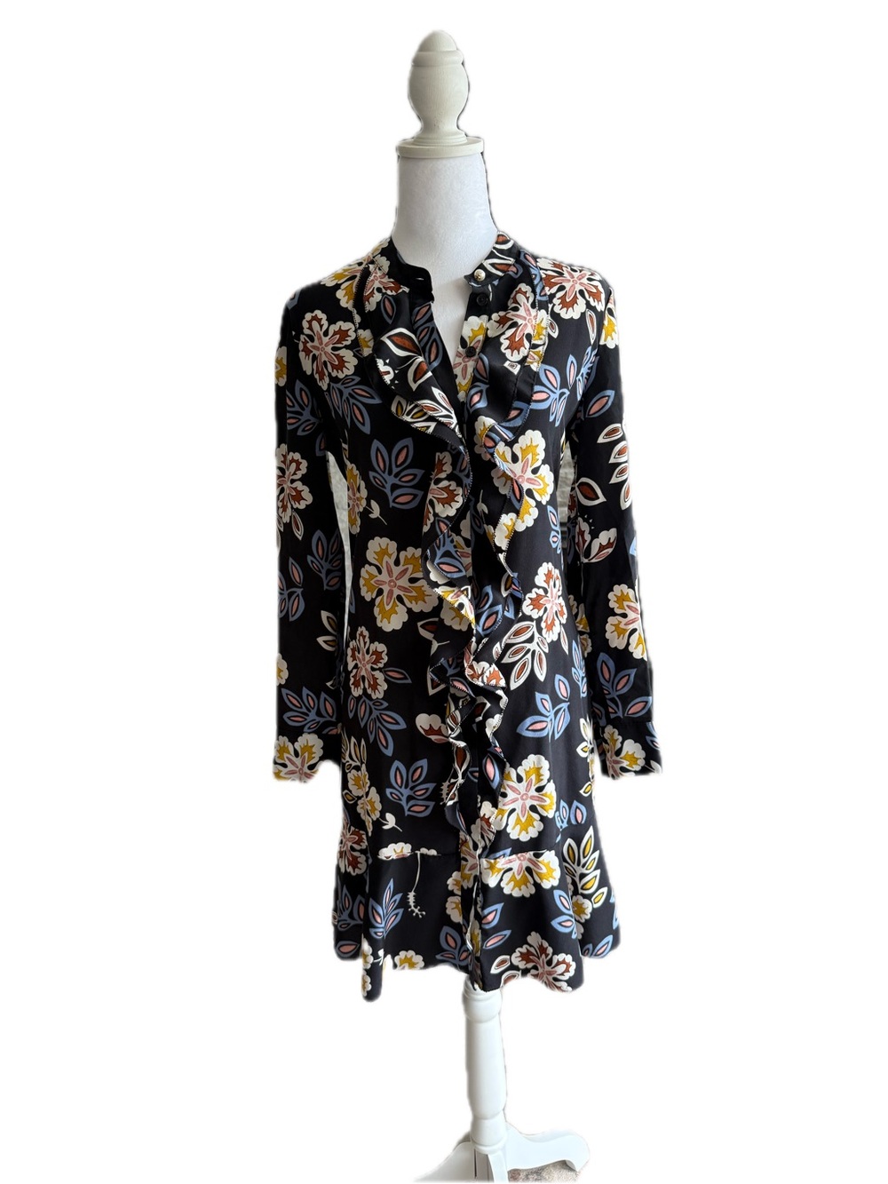 Tory Burch Jane Floral Silk Long Sleeve Dress - Picture 2 of 16